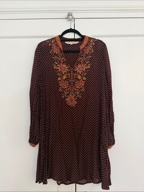 Ritu Kumar Black Tunic Dress with Rust Floral Embroidery